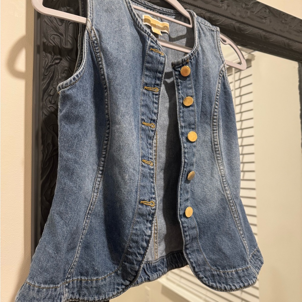 Michael Kors Blue Denim Vest with Gold Accents